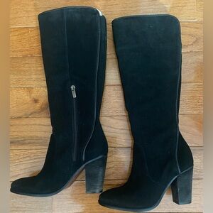 Vince Camuto Framina Black Suede Knee-High Block Heel Boots
